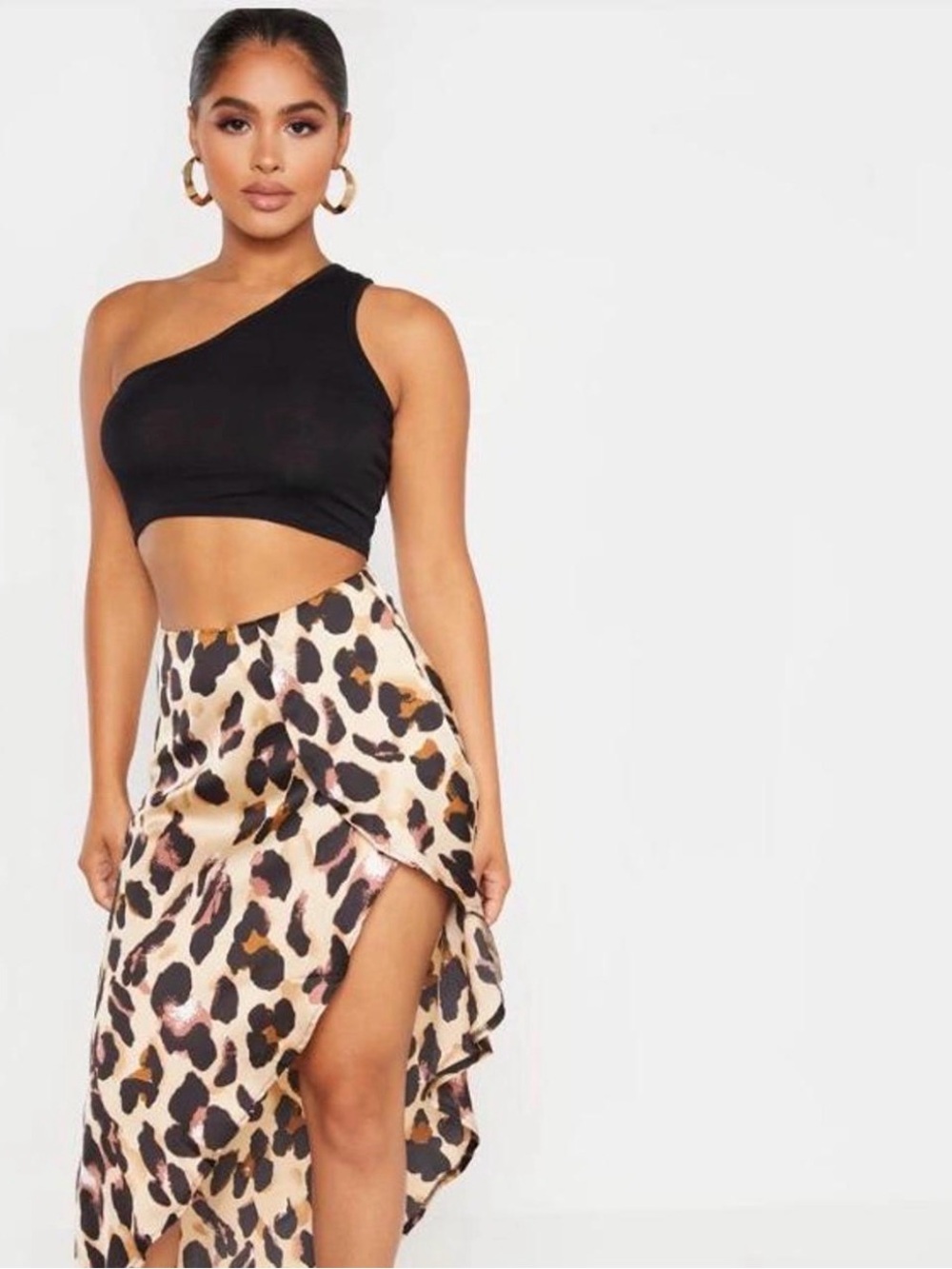 NWT PrettyLittleThing Leopard Animal Print Satin Asymmetrical Skirt 8 - Picture 2 of 6
